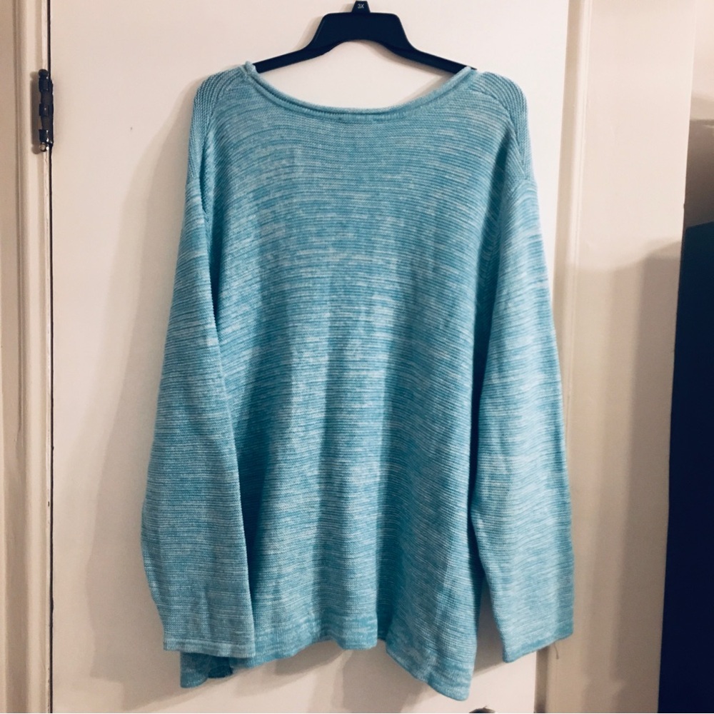 Cardigan Sweater 3X Teal Knit Open Long 1-Button Rolled Trim V-Neck Cottagecore - Picture 4 of 14